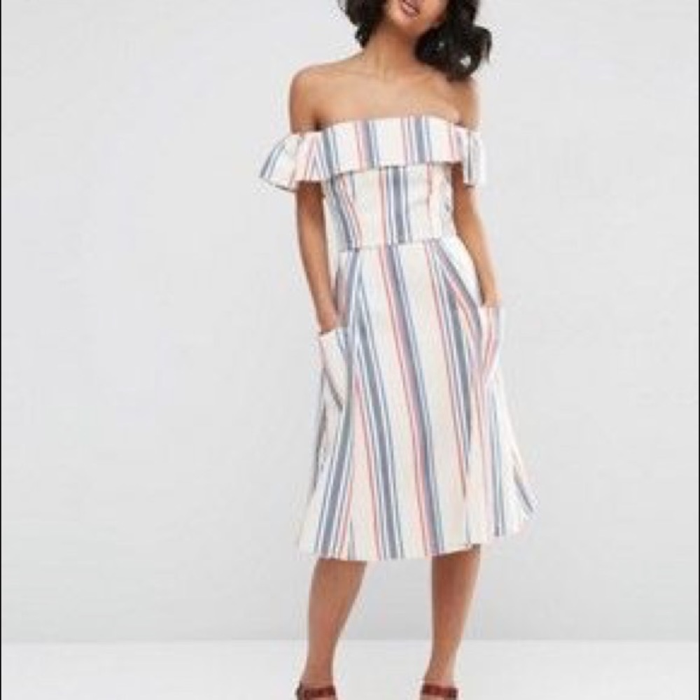ASOS off the shoulder striped sundress